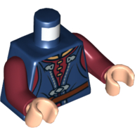 Torse, gilet long avec chemise rouge foncé et motif imprimé ceinture marron, bras rouge foncé, mains nougat clair (Torso, Waistcoat Long with Dark Red Shirt and Brown Belt Print, Dark Red Arms, Light Nougat Hands)