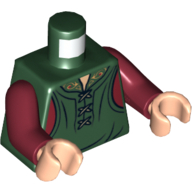 Torse, Chemise avec lacets et motif imprimé Collier métallisé or, bras rouge foncé, mains nougat clair (Torso, Shirt with Laces and Metallic Gold Collar Print, Dark Red Arms, Light Nougat Hands)