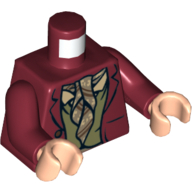 Visuel indicatif Rebrickable de Torse, veste avec boutons, gilet olive et motif imprimé Ascot cravate, bras rouge foncé, mains nougat clair (Torso, Jacket with Buttons, Olive Vest and Ascot Tie Print, Dark Red Arms, Light Nougat Hands)