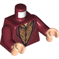 Torse, manteau elfe avec motif imprimé parchemin or, bras rouge foncé, mains nougat clair (Torso, Elven Coat with Gold Scrollwork Print, Dark Red Arms, Light Nougat Hands)