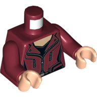 Torse, Veste avec fermeture éclair et noir maillot de corps motif imprimé, bras rouge foncé, mains nougat clair (Torso, Jacket with Zipper and Black Undershirt Print, Dark Red Arms, Light Nougat Hands)