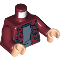 Visuel indicatif Rebrickable de Torse, chemise à carreaux rouge et bleu foncé sur le sous-vêtement bleu sable imprimé, mains rouge foncé, mains nougat clair (Torso, Shirt with Red and Dark Blue Checks over Sand Blue Undershirt Print, Dark Red Hands, Light Nougat Hands)