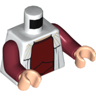 Visuel indicatif Rebrickable de Torse, robe sur motif imprimé sous-chemise rouge foncé, mains rouge foncé, mains nougat clair (Torso, Dress over Dark Red Undershirt Print, Dark Red Hands, Light Nougat Hands)