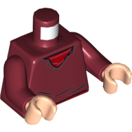 Visuel indicatif Rebrickable de Torse, Pull imprimé chemise rouge, bras rouge foncé, mains nougat clair (Torso, Sweater over Red Shirt Print, Dark Red Arms, Light Nougat Hands)