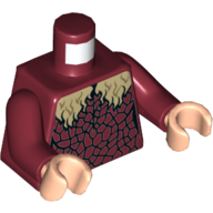 Visuel indicatif Rebrickable de Torse, fissures noires, motif imprimé Fourrure beige, bras rouge foncé, mains nougat clair (Torso, Black Cracks, Tan Fur Print, Dark Red Arms, Light Nougat Hands)