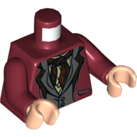 Torse, veste, gilet gris bleuté foncé, imprimé foulard noué, bras rouge foncé, mains nougat clair (Torso, Jacket, Dark Bluish Gray Vest, Tied Neckerchief Print, Dark Red Arms, Light Nougat Hands)