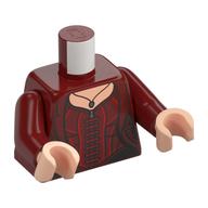 Torse, veste ouverte sur corps, nougat clair cou avec collier motif imprimé, bras rouge foncé, mains nougat clair (Torso, Jacket Open over Bodysuit, Light Nougat Neck with Necklace Print, Dark Red Arms, Light Nougat Hands)