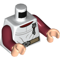 Visuel indicatif Rebrickable de Torse, Tunique, Ceinture beige foncé, Badge argenté, Col rouge foncé motif imprimé, bras rouge foncé, mains nougat clair (Torso, Tunic, Dark Tan Belt, Silver Badge, Dark Red Neck Print, Dark Red Arms, Light Nougat Hands)