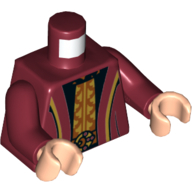 Torse, robe, Bord doré, Noir/Orange foncé Motif imprimé tunique, bras rouge foncé, mains nougat clair (Torso, Robe, Gold Trim, Black/Dark Orange Tunic Print, Dark Red Arms, Light Nougat Hands)