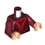 Visuel indicatif Rebrickable de Torse, robe, décorations rouges / motif imprimé bordeaux, bras rouge foncé, mains nougat clair (Torso, Robe, Red Decorations/Trim Print, Dark Red Arms, Light Nougat Hands)