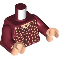 Visuel indicatif Rebrickable de Torse, chemise, pois nougat clair, motif imprimé collier noir, bras rouge foncé, mains nougat clair (Torso, Shirt, Light Nougat Dots, Black Necklace Print, Dark Red Arms, Light Nougat Hands)