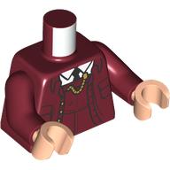 Visuel indicatif Rebrickable de Torse, Conducteur, veste, chaîne de montre en or, chemise blanche, motif : cravate noire, bras rouge foncé, mains nougat clair (Torso, Conductor, Jacket, Gold Watch Chain, White Shirt, Black Tie Print, Dark Red Arms, Light Nougat Hands)