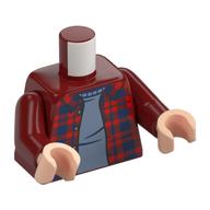 Visuel indicatif Rebrickable de Torse, veste à carreaux bleu foncé/rouge, motif imprimé chemise bleu sable, bras rouge foncé, mains nougat clair (Torso, Dark Blue/Red Plaid Jacket, Sand Blue Shirt Print, Dark Red Arms, Light Nougat Hands)