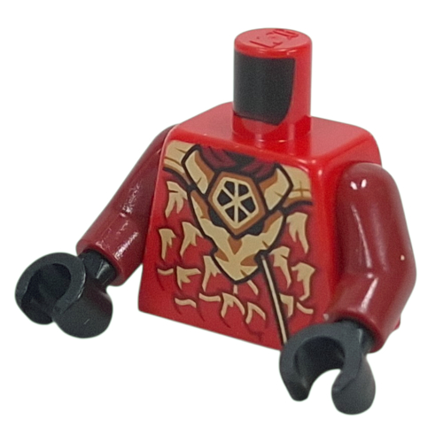 Torse, Ninja robe, écailles d'or, motif imprimé dragon, bras rouge foncé, mains noires (Torso, Ninja Robe, Gold Scales, Dragon Print, Dark Red Arms, Black Hands)
