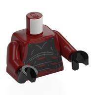 Visuel indicatif Rebrickable de Torse, armure de poitrine noire, sangles / bras motif imprimé, bras rouge foncé, mains noires (Torso, Black Chest Armor, Straps/Arms Print, Dark Red Arms, Black Hands)