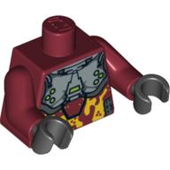 Visuel indicatif Rebrickable de Torse, armure, argent avec motif imprimé camouflage orange clair, bras rouge foncé, mains noires (Torso, Armor, Silver with Light Orange Camouflage Print, Dark Red Arms, Black Hands)