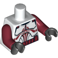Visuel indicatif Rebrickable de Torse, armure clone trooper avec des marques rouge foncé et ceinture, gris bleuté clair demi cercle motif imprimé, bras rouge foncé, mains noires (Torso, Armor Clone Trooper with Dark Red Markings and Belt, Light Bluish Grey Half Circle Print, Dark Red Arms, Black Hands)