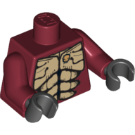 Torse, contour des muscles et motif imprimé crâne or, bras rouge foncé, mains noires (Torso, Muscles Outline and Gold Skull Print, Dark Red Arms, Black Hands)