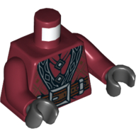 Visuel indicatif Rebrickable de Torse, Manteau avec boutons diamant et grand motif imprimé boucle argentée, bras rouge foncé, mains noires (Torso, Coat with Diamond Buttons and Large Silver Buckle Print, Dark Red Arms, Black Hands)