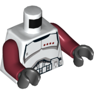 Visuel indicatif Rebrickable de Torse, armure clone trooper capitaine, ceinture noire et quatre étoiles rouge foncé motif imprimé, bras rouge foncé, mains noires (Torso, Armor Clone Trooper Captain, Black Belt and Four Dark Red Stars Print, Dark Red Arms, Black Hands)