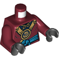 Visuel indicatif Rebrickable de Torse, robe avec emblème d'or, ceinture ceinture azur foncé motif imprimé, bras rouge foncé, mains noires (Torso, Robe with Gold Emblem, Dark Azure Sash Belt Print, Dark Red Arms, Black Hands)