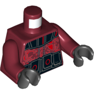 Visuel indicatif Rebrickable de Torse, armure avec épaules et ceinture et motif imprimé circuit rouge, bras rouge foncé, mains noires (Torso, Armor with Shoulders and Belt and Red Circuitry Print, Dark Red Arms, Black Hands)