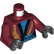 Visuel indicatif Rebrickable de Torse, robe, robe noire, Sous-chemise Azur foncé, Ceinture, Dragon doré imprimé, bras rouge foncé, mains noires (Torso, Robe, Black Trim, Dark Azure Undershirt, Sash, Gold Dragon Print, Dark Red Arms, Black Hands)