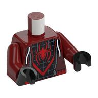 Visuel indicatif Rebrickable de Torse, sweat à capuche ouvert sur noir Spider-Man costume motif imprimé, bras rouge foncé, mains noires (Torso, Open Hoodie over Black Spider-man Suit Print, Dark Red Arms, Black Hands)