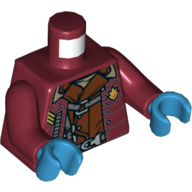 Torse, veste ouverte avec badge sur chemise brun rougeâtre et harnais imprimé (yondu), bras rouge foncé, mains azur foncé (Torso, Open Jacket with Badge over Reddish Brown Shirt and Harness Print (Yondu), Dark Red Arms, Dark Azure Hands)