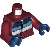 Torse, veste, rembourré avec des rayures bleu foncé, bleu moyen et blanc, et motif imprimé à glissière, bras rouge foncé, mains bleu foncé (Torso, Jacket, Padded with Dark Blue, Medium Blue, and White Stripes, and Zipper Print, Dark Red Arms, Dark Blue Hands)