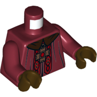 Visuel indicatif Rebrickable de Torse, col brun foncé, croix dorée avec centre rouge, motif imprimé rouge et or (griffondor gothique), bras rouge foncé, mains brun foncé (Torso, Dark Brown Collar, Gold Cross with Red Center, Red and Gold Design Print (Godric Gryffindor), Dark Red Arms, Dark Brown Hands)