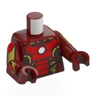 Visuel indicatif Rebrickable de Torse, Iron Man marque 43 armure motif imprimé, bras et mains rouge foncé (Torso, Iron Man Mark 43 Armor Print, Dark Red Arms and Hands)