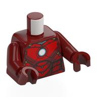 Torse, Iron Man marque 4 armures, métal bleu arc rond réacteur motif imprimé, bras et mains rouge foncé (Torso, Iron Man Mark 4 Armor, Metal Blue Round Arc Reactor Print, Dark Red Arms and Hands)