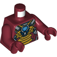 Torse, armure avec plaques d'or et cercle bleu (réacteur Arc) motif imprimé, bras et mains rouge foncé (Torso, Armor with Gold Plates and Blue Circle (Arc Reactor) Print, Dark Red Arms and Hands)