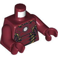 Visuel indicatif Rebrickable de Torse, armure avec cercle blanc et plaques d'or (marque 43) motif imprimé (Iron Man), bras et mains rouge foncé (Torso, Armor with White Circle and Gold Plates (Mark 43) Print (Iron Man), Dark Red Arms and Hands)