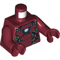 Torse, armure avec détails dorés, cercle bleu clair / blanc avec plateau (réacteur Arc) motif imprimé (Iron Man), bras et mains rouge foncé (Torso, Armor with Gold Detailing, Light Blue/White Circle with Flat Top (Arc Reactor) Print (Iron Man), Dark Red Arms and Hands)