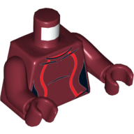 Torse, corps, 2 bandes rouges motif imprimé, bras et mains rouge foncé (Torso, Bodysuit, 2 Red Stripes Print, Dark Red Arms and Hands)
