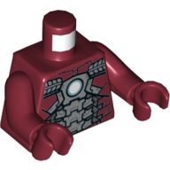 Torse, Armure avec plaques gris clair bleuâtre, cercle bleu clair/blanc (réacteur d'arc) motif imprimé (Iron Man), bras et mains rouge foncé (Torso, Armour with Light Bluish Gray Plates, Light Blue/White Circle (Arc Reactor) Print (Iron Man), Dark Red Arms and Hands)