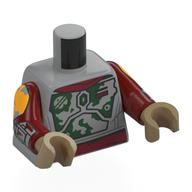 Visuel indicatif Rebrickable de Torse, armure, vert foncé et rouge foncé plaques usées (Boba Fett) motif imprimé, bras rouge foncé, mains beige foncé (Torso, Armor, Dark Green and Dark Red Worn Plates (Boba Fett) Print, Dark Red Arms, Dark Tan Hands)