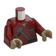 Torse, bracelets brun foncé, motif imprimé zippé argenté, bras rouge foncé, mains beige foncé (Torso, Dark Brown Straps, Silver Zipper Print, Dark Red Arms, Dark Tan Hands)