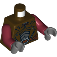 Torse, Armure en cuir avec motif imprimé boucle, bras rouge foncé, mains gris bleuté foncé (Torso, Leather Armour with Buckle Print, Dark Red Arms, Dark Bluish Gray Hands)
