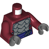 Visuel indicatif Rebrickable de Torse, armure avec ceinture violet foncé avec motif imprimé fermoir argenté, bras rouge foncé, mains gris bleuté foncé (Torso, Armor with Dark Purple Belt with Silver Clasp Print, Dark Red Arms, Dark Bluish Gray Hands)