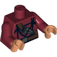 Visuel indicatif Rebrickable de Torse, chemise, ceinture marron foncé et ceinture avec couteau de cérémonie motif imprimé, bras rouge foncé, mains nougat (Torso, Shirt, Dark Brown Belt and Sash with Ceremonial Knife Print, Dark Red Arms, Nougat Hands)