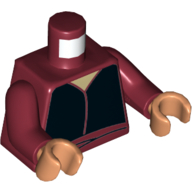 Visuel indicatif Rebrickable de Torse, robe, Noir avec ceinture à ceinture imprimée, bras rouge foncé, mains nougat (Torso, Robe, Black with Sash Belt Print, Dark Red Arms, Nougat Hands)
