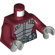 Visuel indicatif Rebrickable de Torse, armure avec motif imprimé ceinture argentée, bras rouge foncé, mains gris bleuté clair (Torso, Armor with Silver Belt Print, Dark Red Arms, Light Bluish Gray Hands)