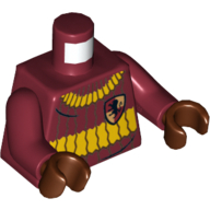 Visuel indicatif Rebrickable de Torse, Pull Quidditch avec blason Gryffondor, Motif imprimé côtelé, bras rouge foncé, mains brun rougeâtre (Torso, Quidditch Sweater with Gryffindor Crest, Ribbed Print, Dark Red Arms, Reddish Brown Hands)