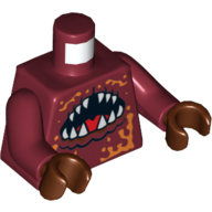 Torse, bouche ouverte avec motif imprimé Dents et Langue (Crabe), bras rouge foncé, mains brun rougeâtre (Torso, Open Mouth with Teeth and Tongue Print (Crab), Dark Red Arms, Reddish Brown Hands)
