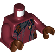 Torse, Veste avec boutons latéraux argentés et Badge doré imprimé, bras rouge foncé, mains brun rougeâtre (Torso, Jacket with Silver Side Buttons and Gold Badge Print, Dark Red Arms, Reddish Brown Hands)