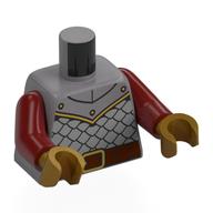 Torse, armure argentée, bordure dorée, motif : ceinture brun rougeâtre, bras rouge foncé, mains or nacré (Torso, Silver Armor, Gold Trim, Reddish Brown Belt Print, Dark Red Arms, Pearl Gold Hands)