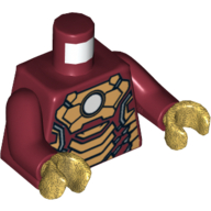 Torse, armure avec cercle blanc et plaques d'or (marque 42) motif imprimé, bras rouge foncé, mains or nacré (Torso, Armor with White Circle and Gold Plates (Mark 42) Print, Dark Red Arms, Pearl Gold Hands)